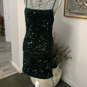 Green mini sequin dress